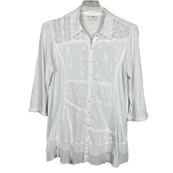 April Cornell Tunic Dress Womens Medium White Boho Romantic Beachy Cottagecore - Picture 1 of 12